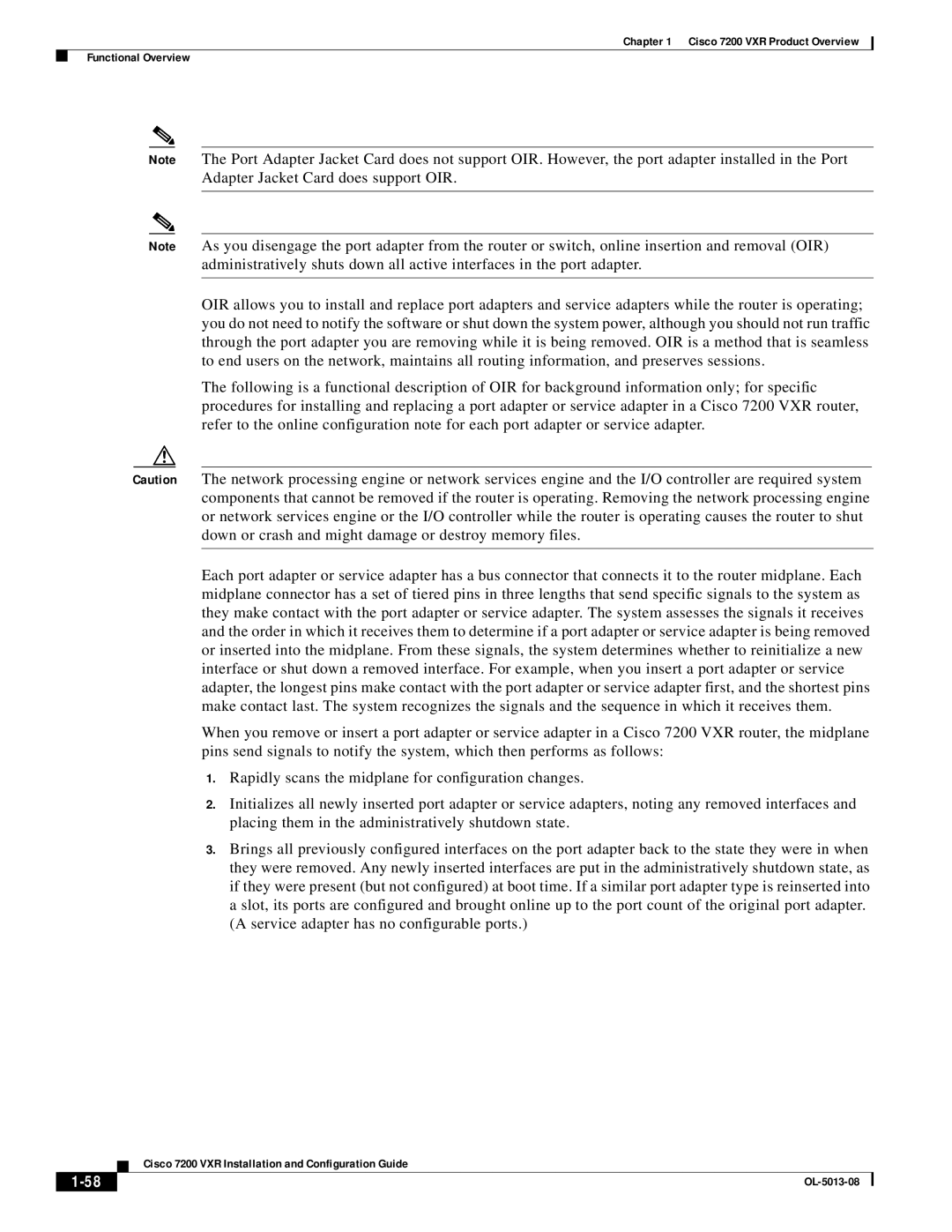 Cisco Systems manual Cisco 7200 VXR Product Overview Functional Overview 