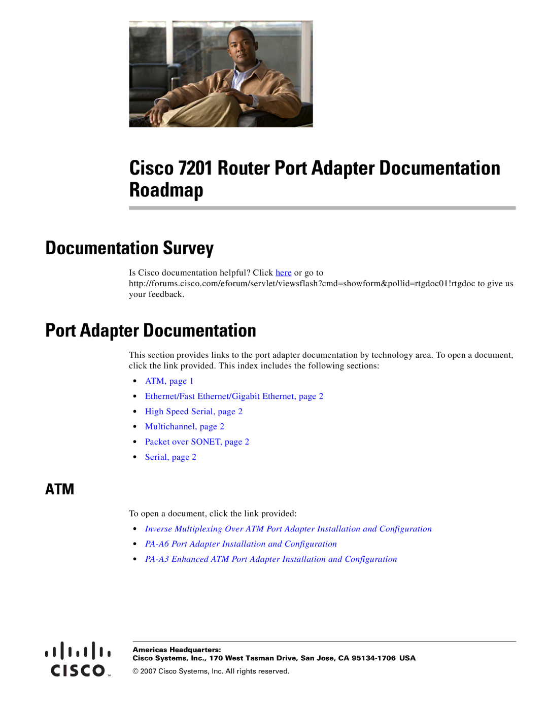 Cisco Systems manual Cisco 7201 Router Port Adapter Documentation Roadmap 