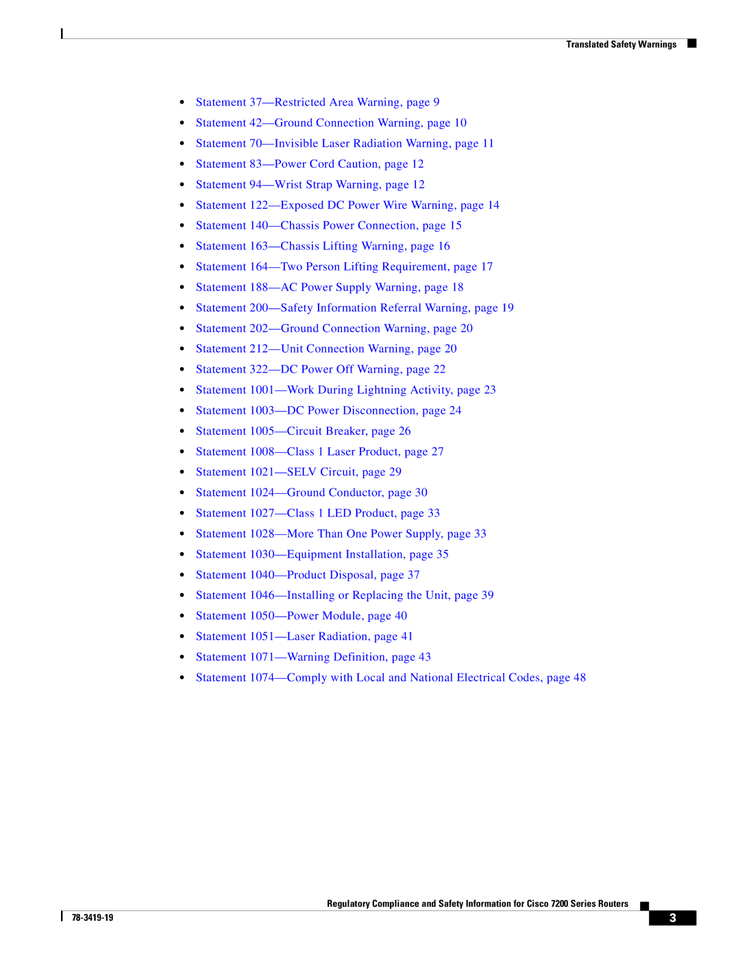 Cisco Systems 7202, 7206 VXR, 7200 Series, 7204 VXR manual Translated Safety Warnings 