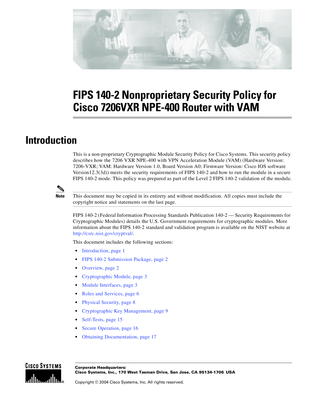 Cisco Systems 7206VXR NPE-400 manual Introduction, page FIPS 140-2 Submission Package, page Overview, page 
