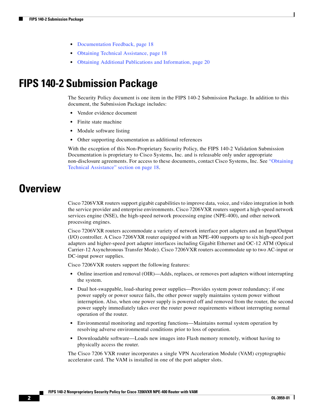 Cisco Systems 7206VXR NPE-400 manual FIPS 140-2 Submission Package, Overview 