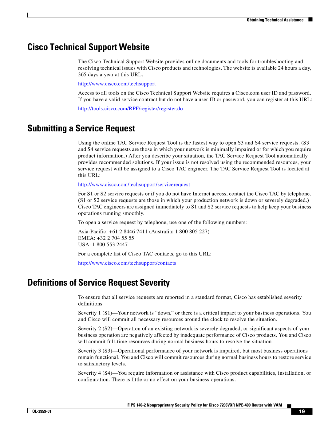 Cisco Systems 7206VXR NPE-400 manual Cisco Technical Support Website, Submitting a Service Request 