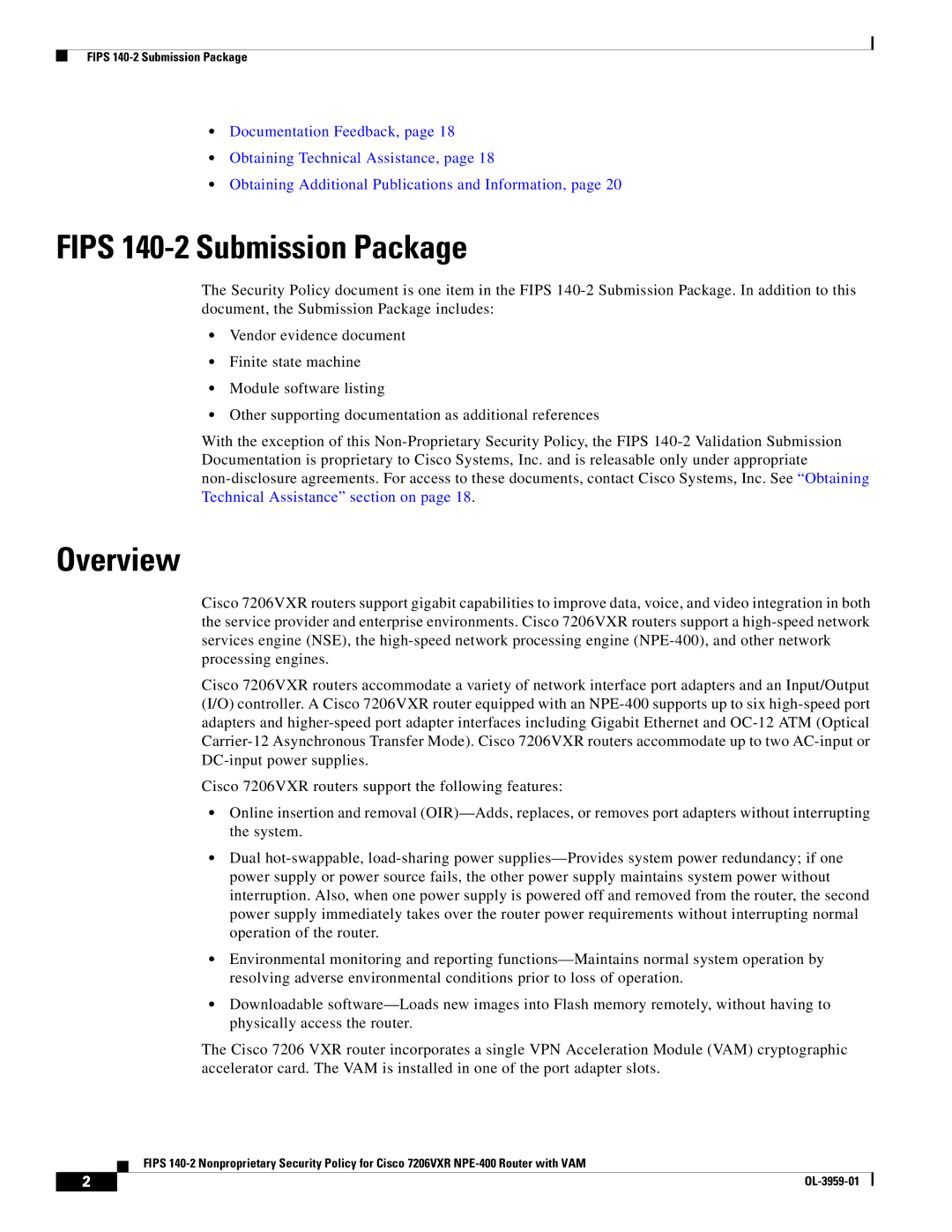 Cisco Systems 7206VXR NPE-400 manual Fips 140-2 Submission Package, Overview 