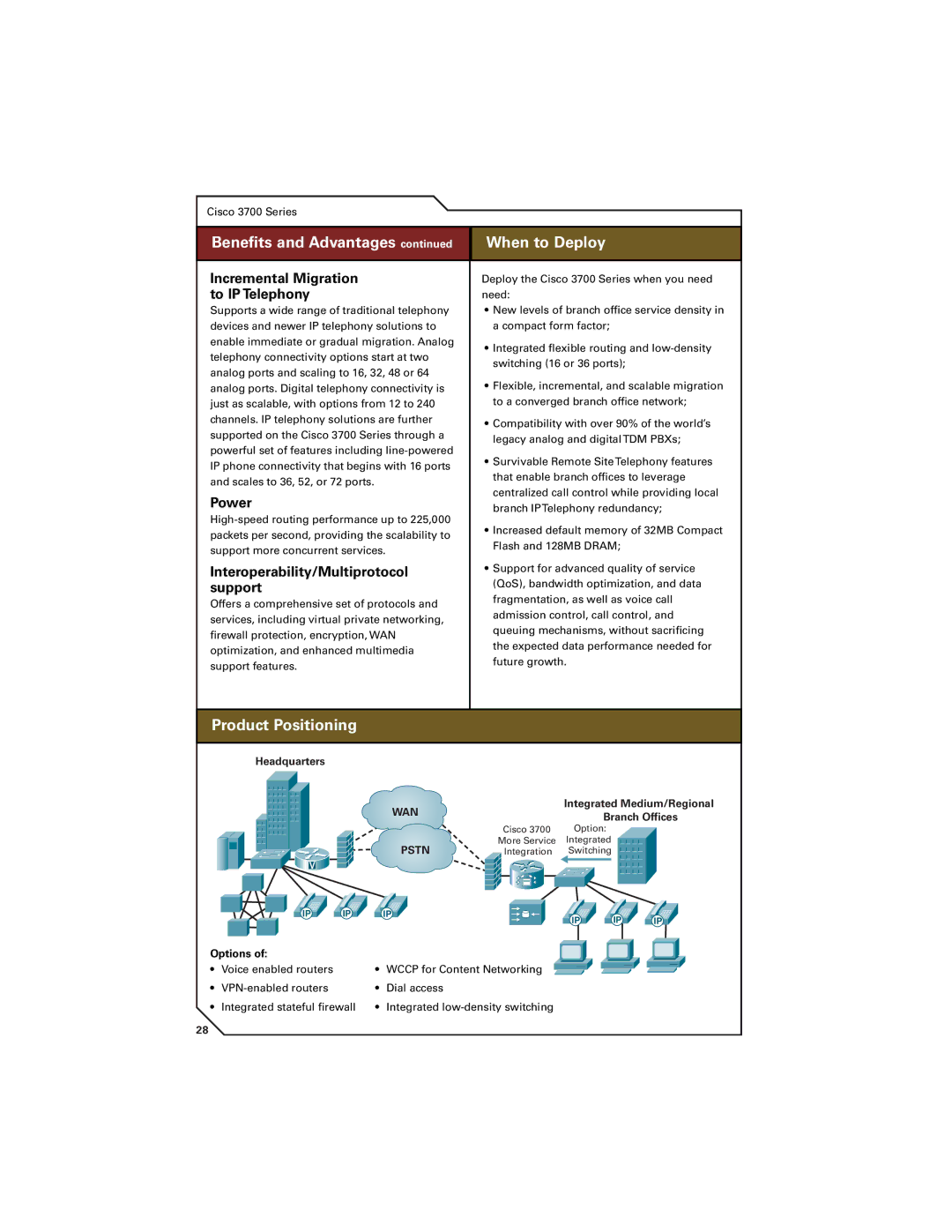 Cisco Systems 7300, 7200, 7400 Beneﬁts and& Advantagescontintinued When to Deploy, Incremental Migration, To IP Telephony 