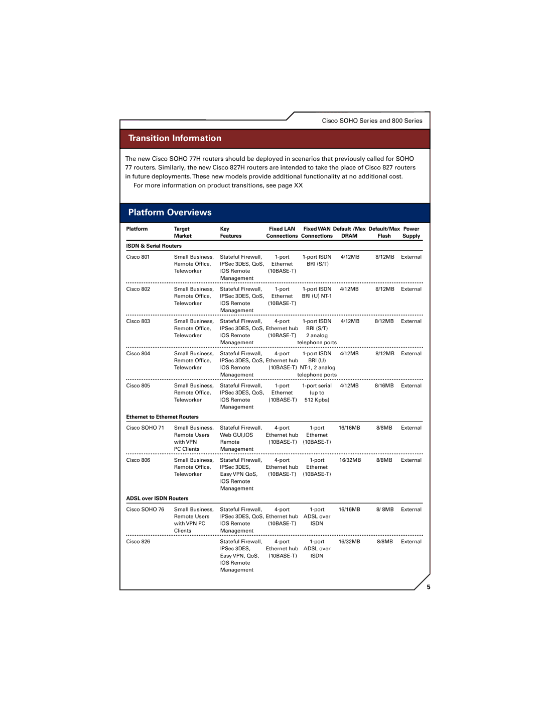 Cisco Systems 7200, 7300, 7400 manual Transition Information, Platform Overviews 