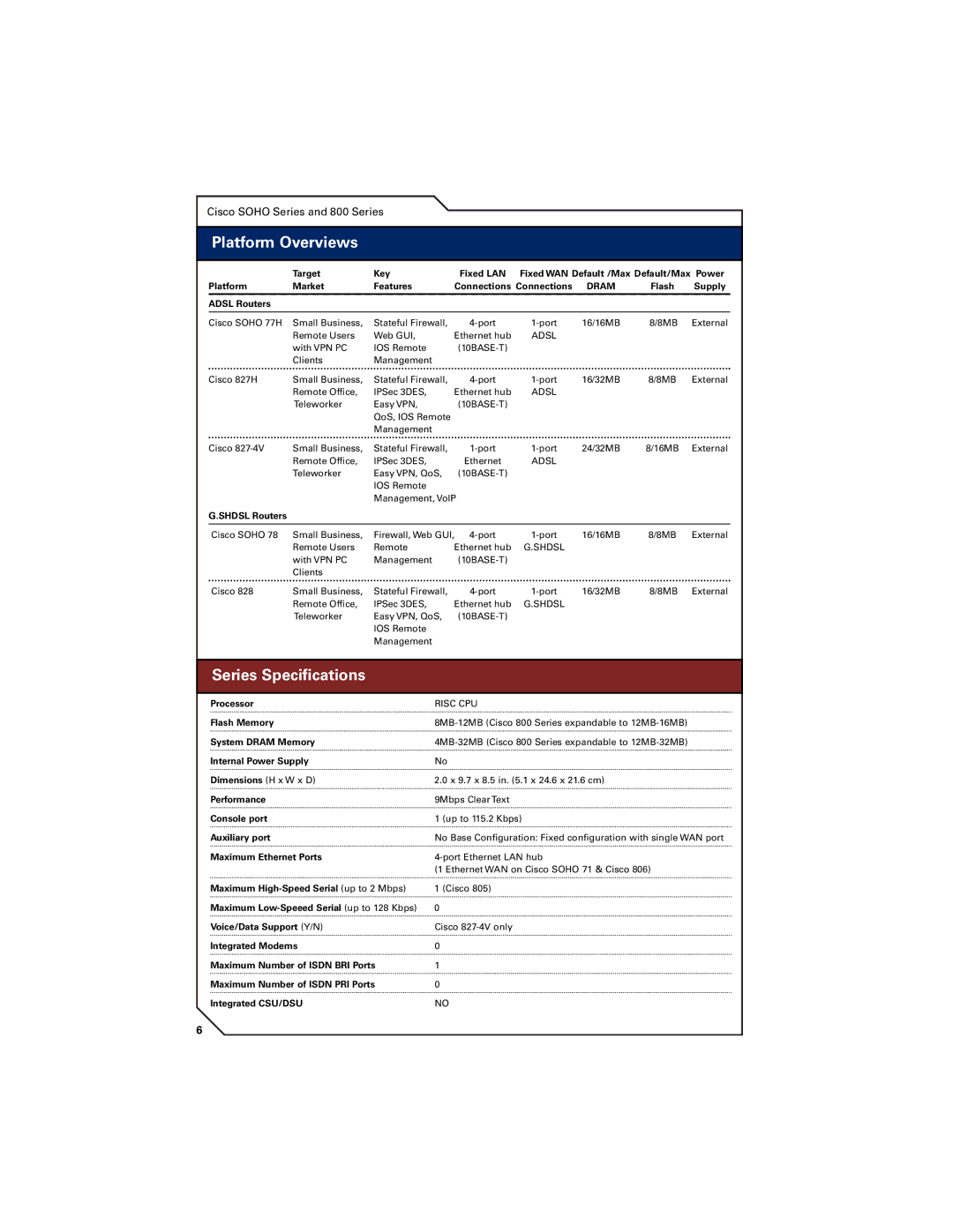 Cisco Systems 7400, 7300, 7200 manual Series Speciﬁcations 