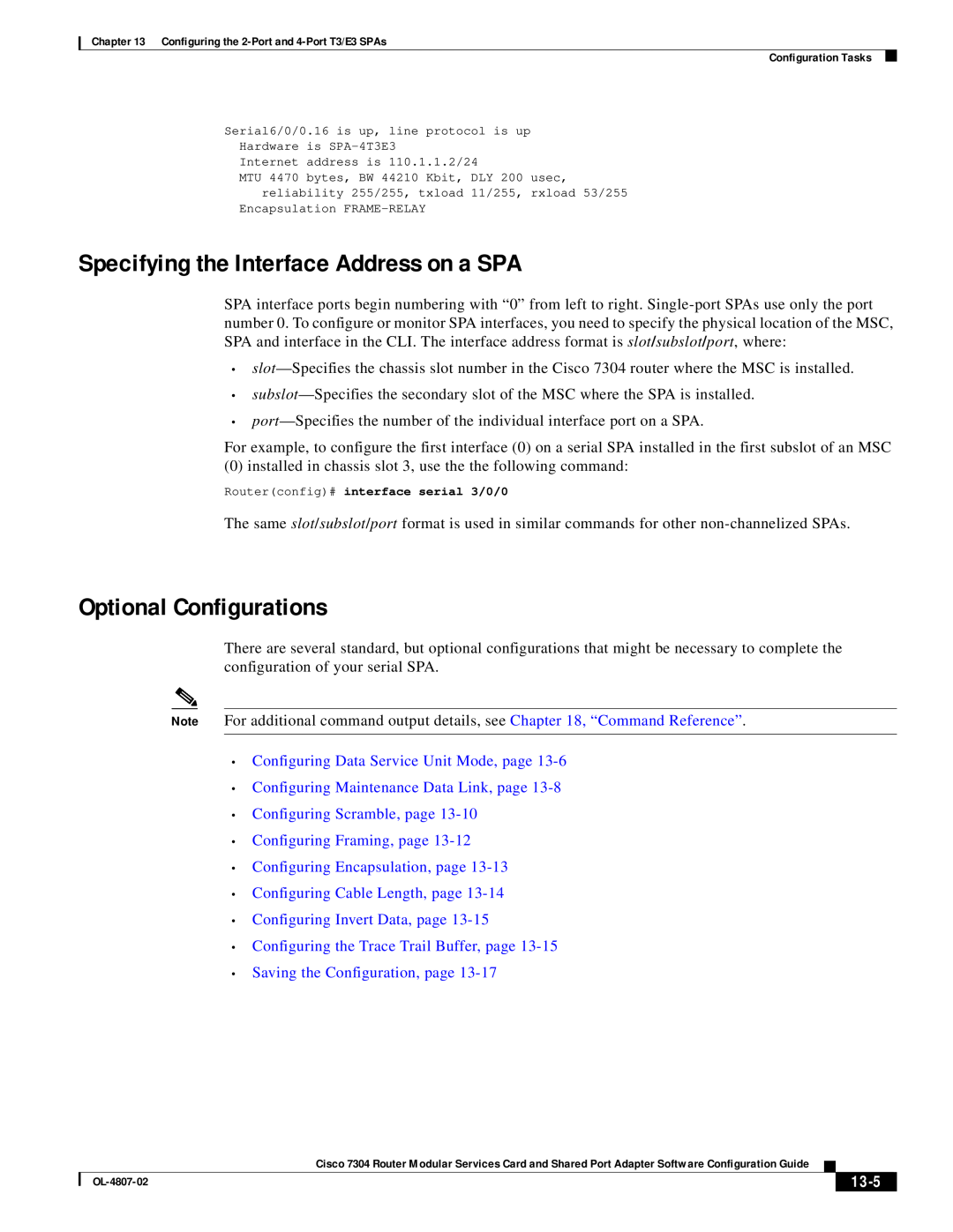 Cisco Systems 7304 Specifying the Interface Address on a SPA, Optional Configurations, Saving the Configuration, page 