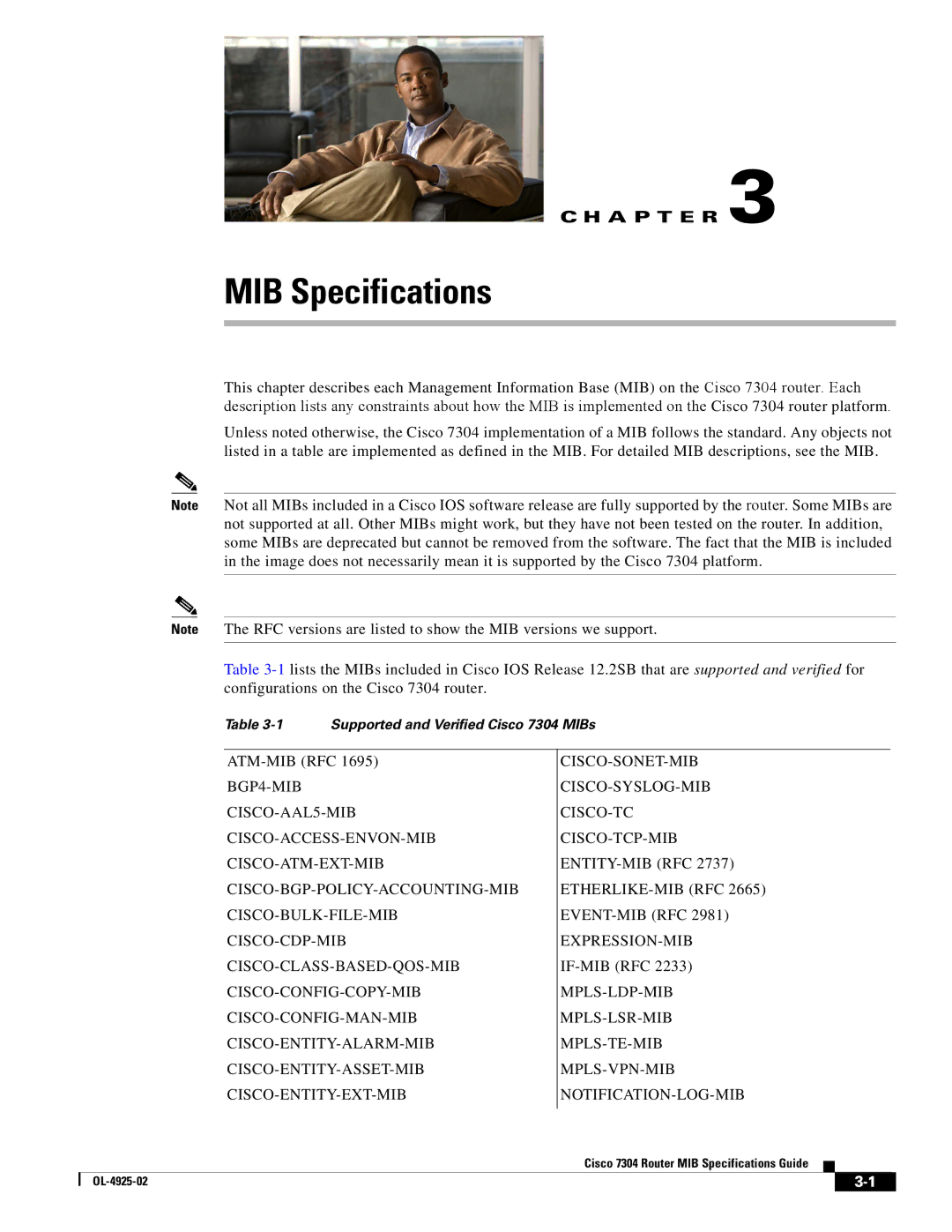 Cisco Systems 7304 specifications MIB Specifications 