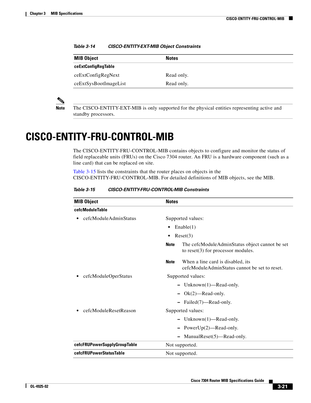 Cisco Systems 7304 specifications Cisco-Entity-Fru-Control-Mib 