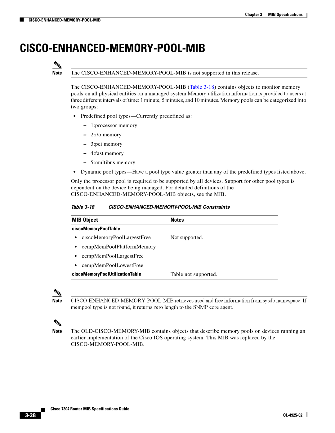 Cisco Systems 7304 specifications Cisco-Enhanced-Memory-Pool-Mib, Cisco-Memory-Pool-Mib 