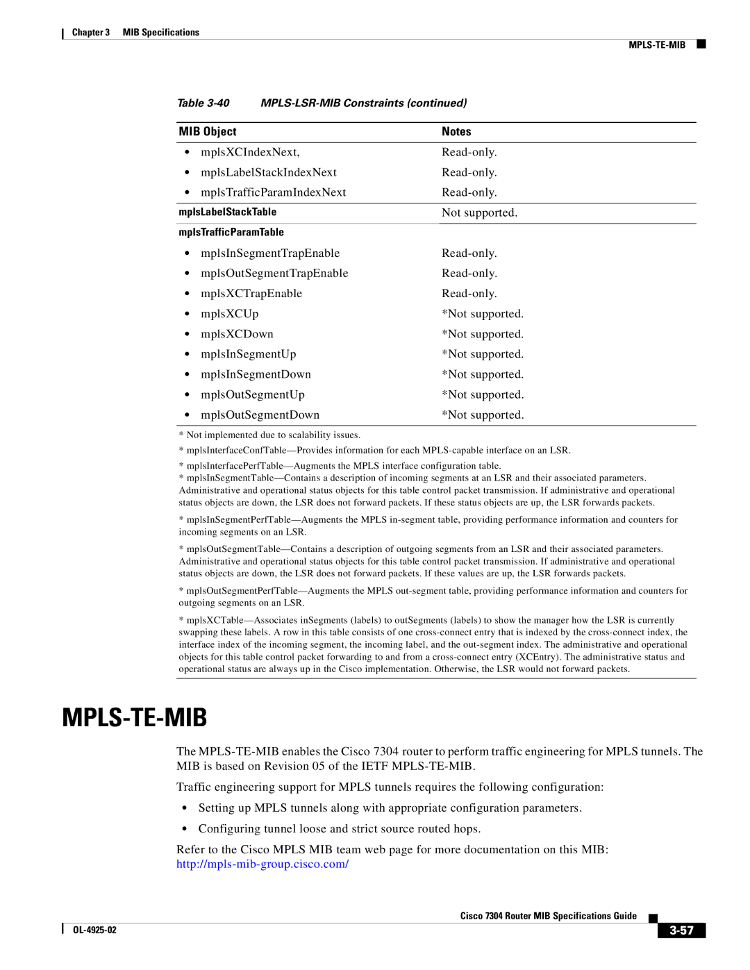 Cisco Systems 7304 specifications Mpls-Te-Mib 