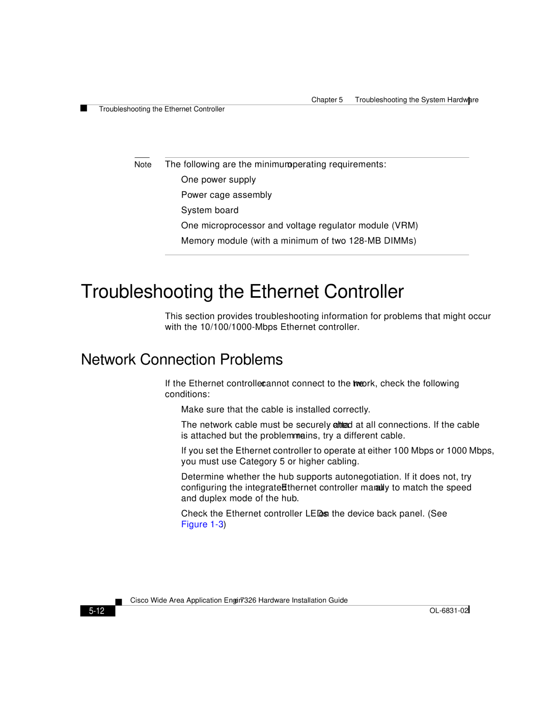 Cisco Systems 7326 manual Troubleshooting the Ethernet Controller, Network Connection Problems 