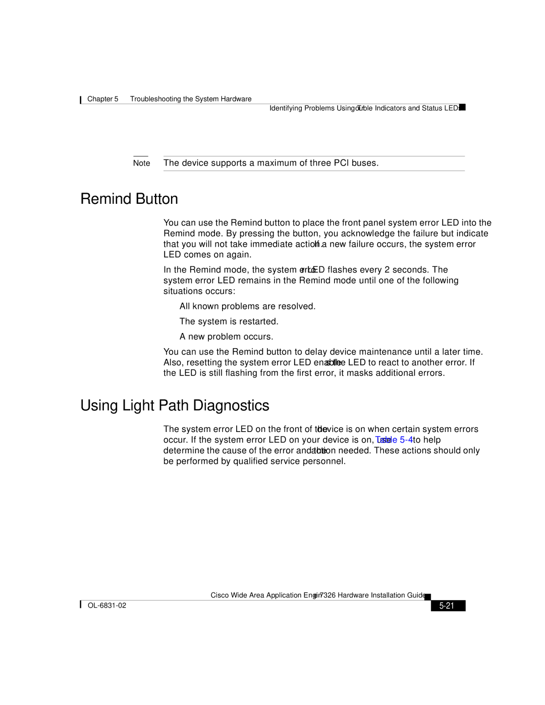 Cisco Systems 7326 manual Remind Button, Using Light Path Diagnostics 