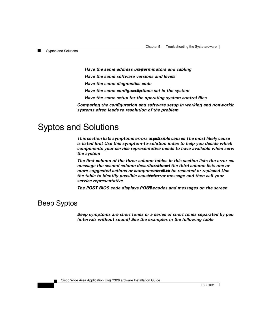 Cisco Systems 7326 manual Symptoms and Solutions, Beep Symptoms 