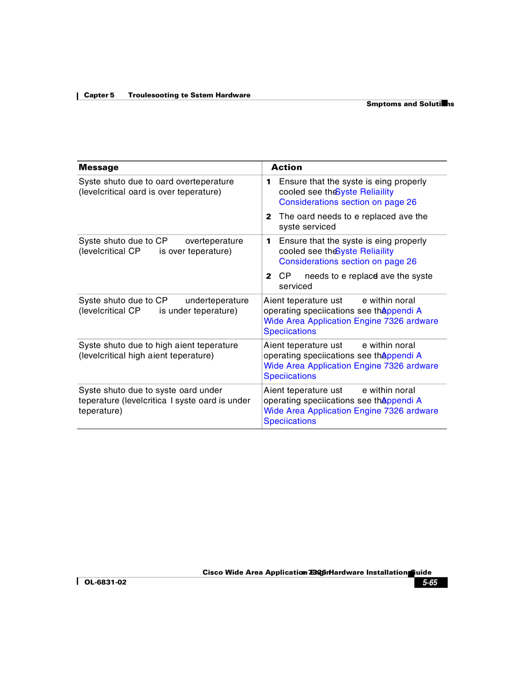 Cisco Systems 7326 manual Cooled see the System Reliability 