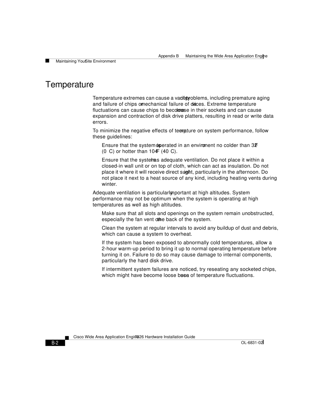 Cisco Systems 7326 manual Temperature 