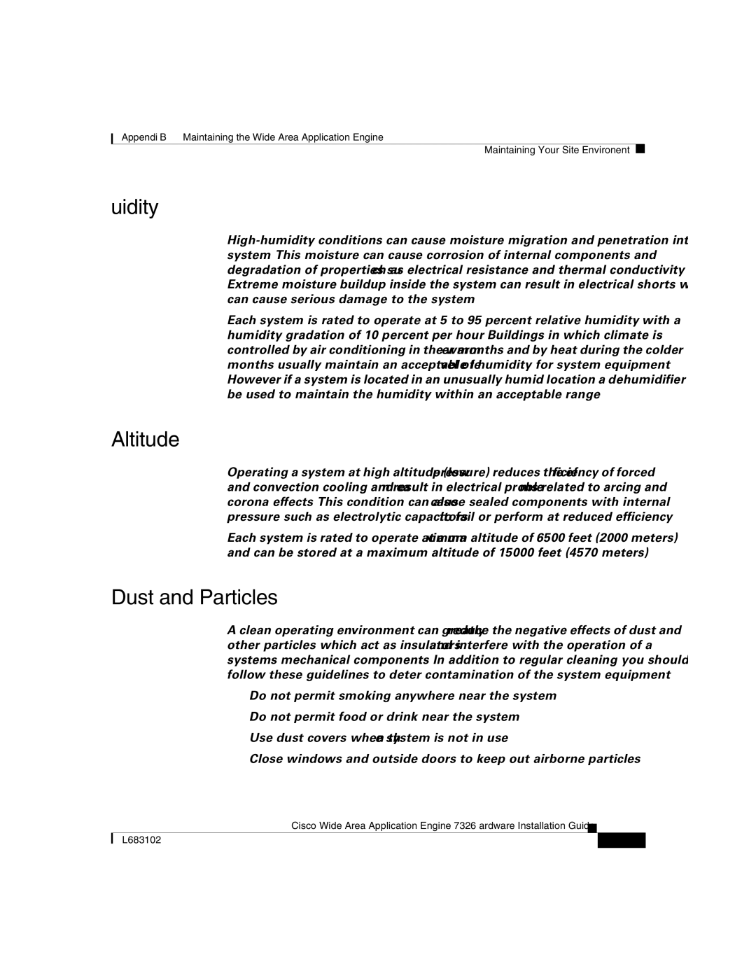 Cisco Systems 7326 manual Humidity, Altitude, Dust and Particles 