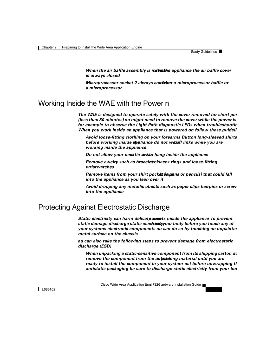 Cisco Systems 7326 manual Working Inside the WAE with the Power On, Protecting Against Electrostatic Discharge 