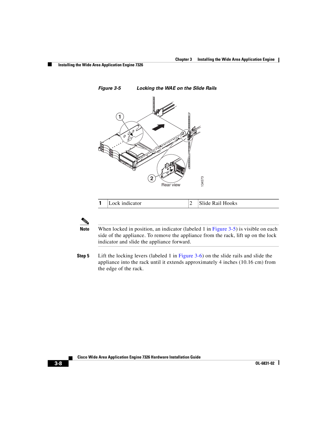 Cisco Systems 7326 manual Locking the WAE on the Slide Rails 