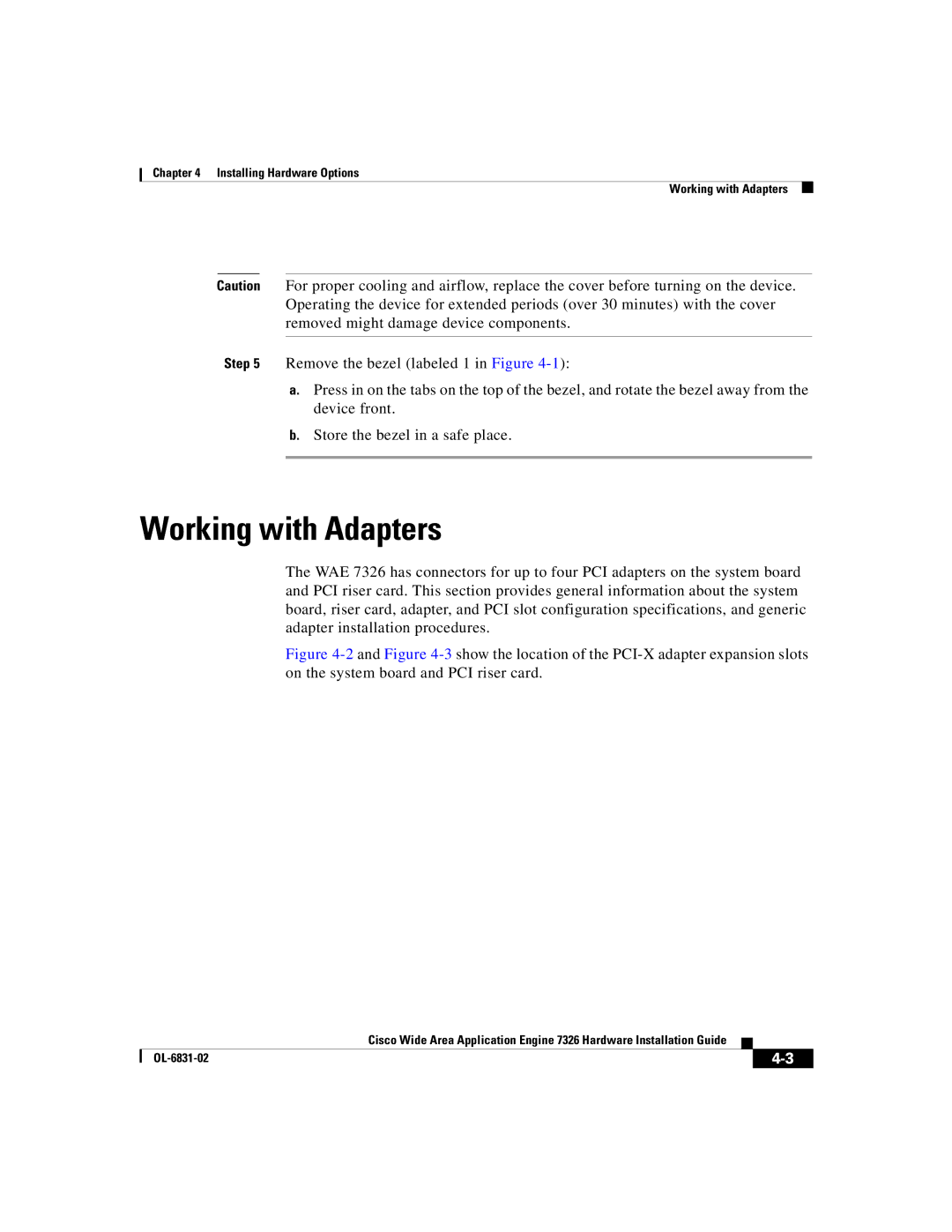 Cisco Systems 7326 manual Working with Adapters 