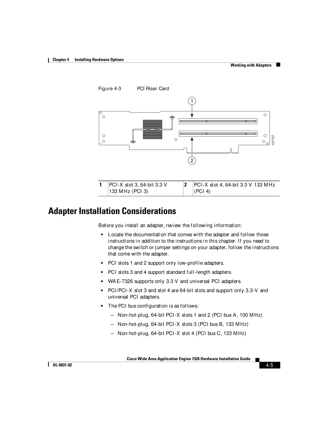 Cisco Systems 7326 manual Adapter Installation Considerations 