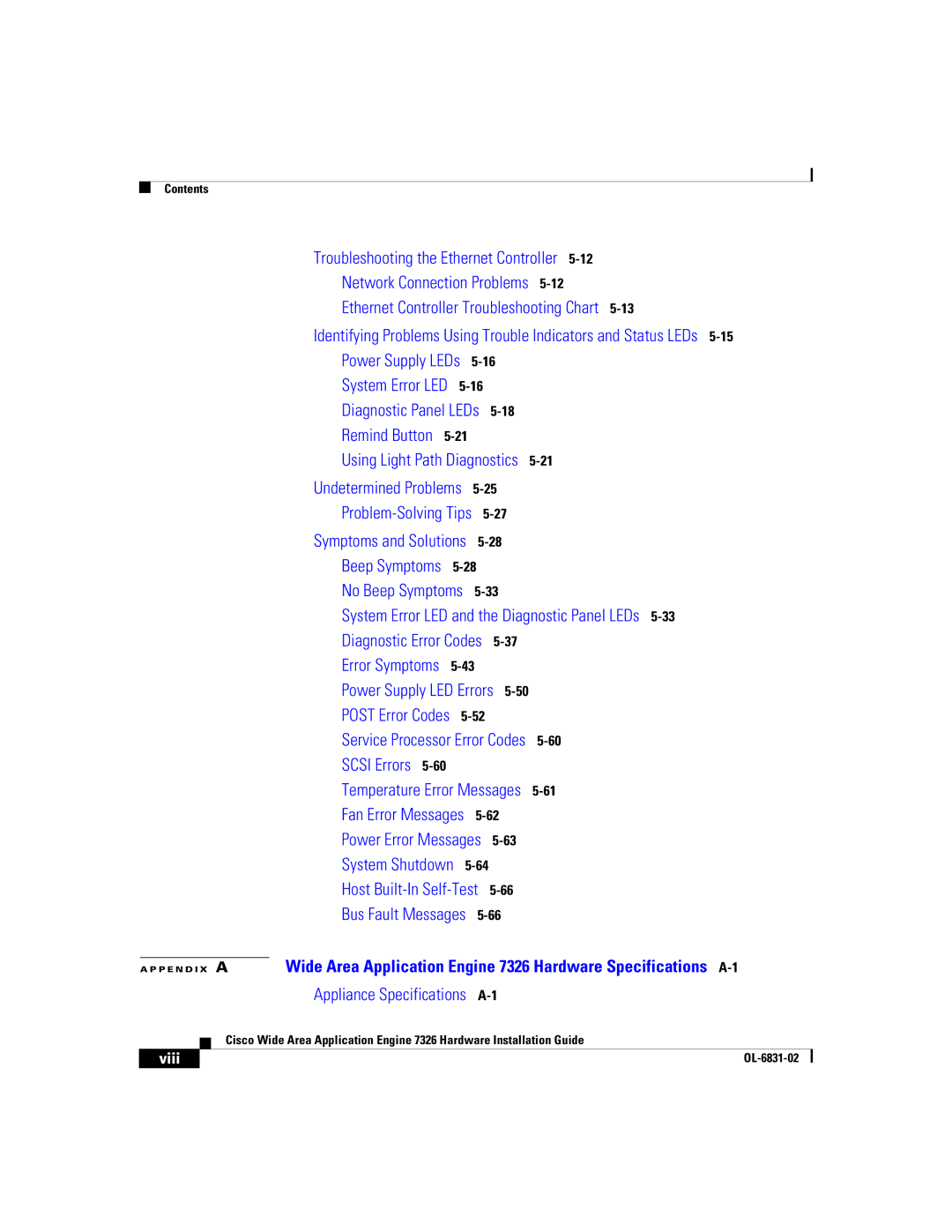 Cisco Systems 7326 manual Appliance Specifications 