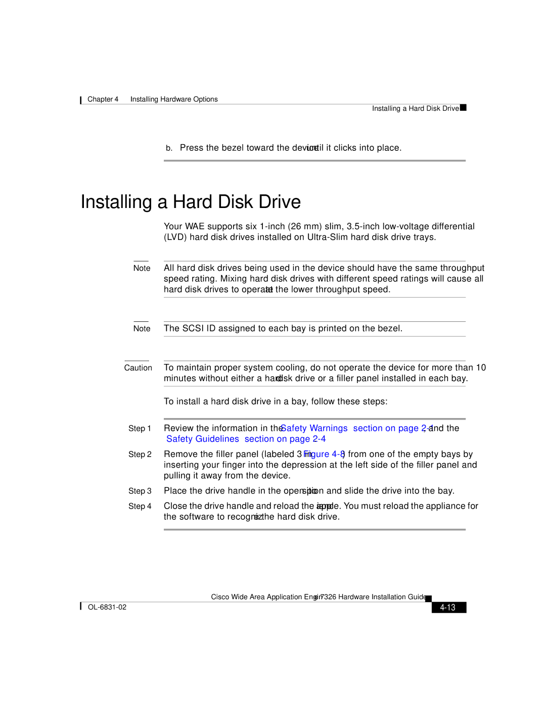 Cisco Systems 7326 manual Installing a Hard Disk Drive 