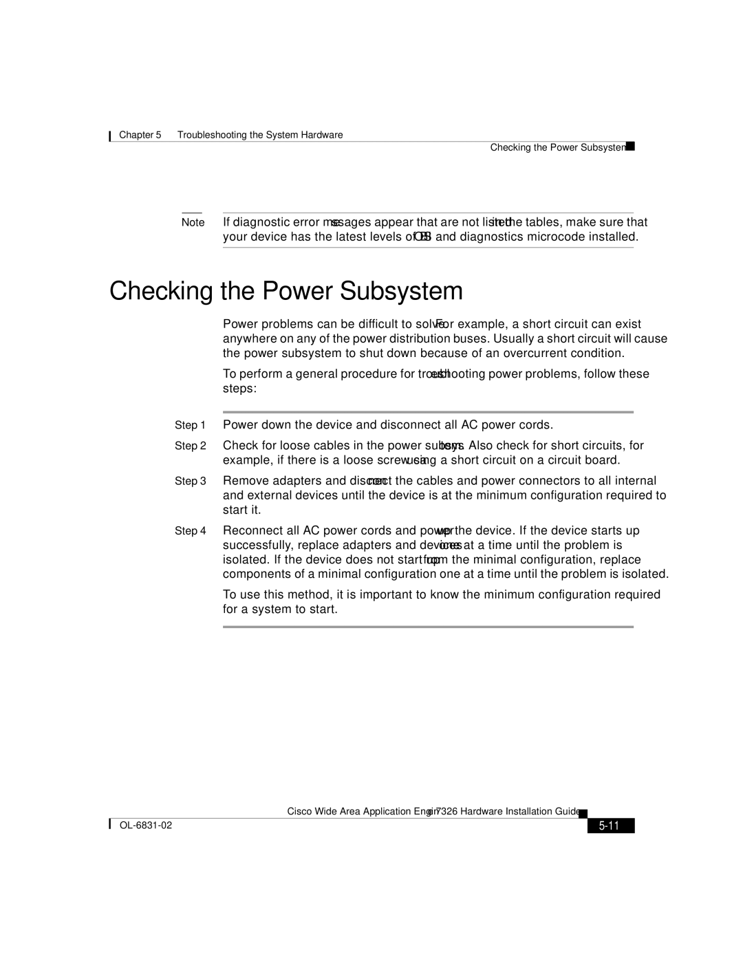 Cisco Systems 7326 manual Checking the Power Subsystem 