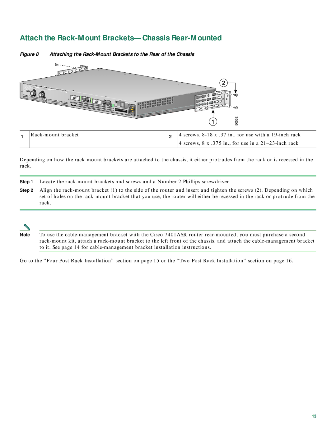 Cisco Systems 7401 quick start Attach the Rack-Mount Brackets-Chassis Rear-Mounted 