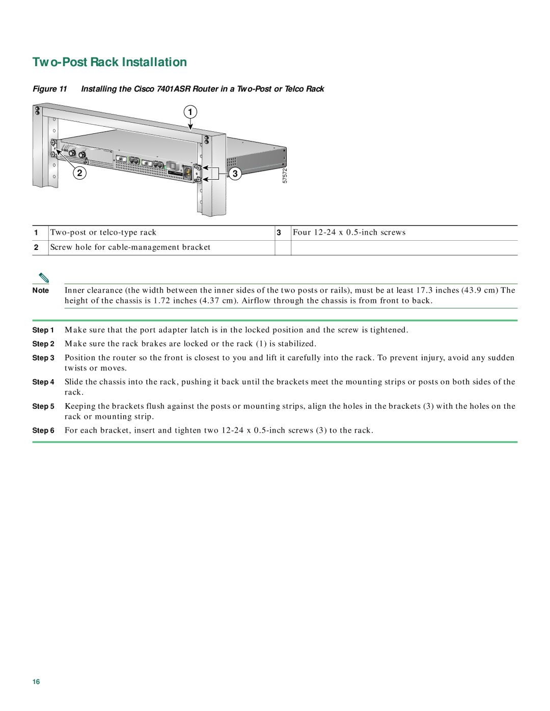 Cisco Systems 7401 quick start Two-Post Rack Installation 