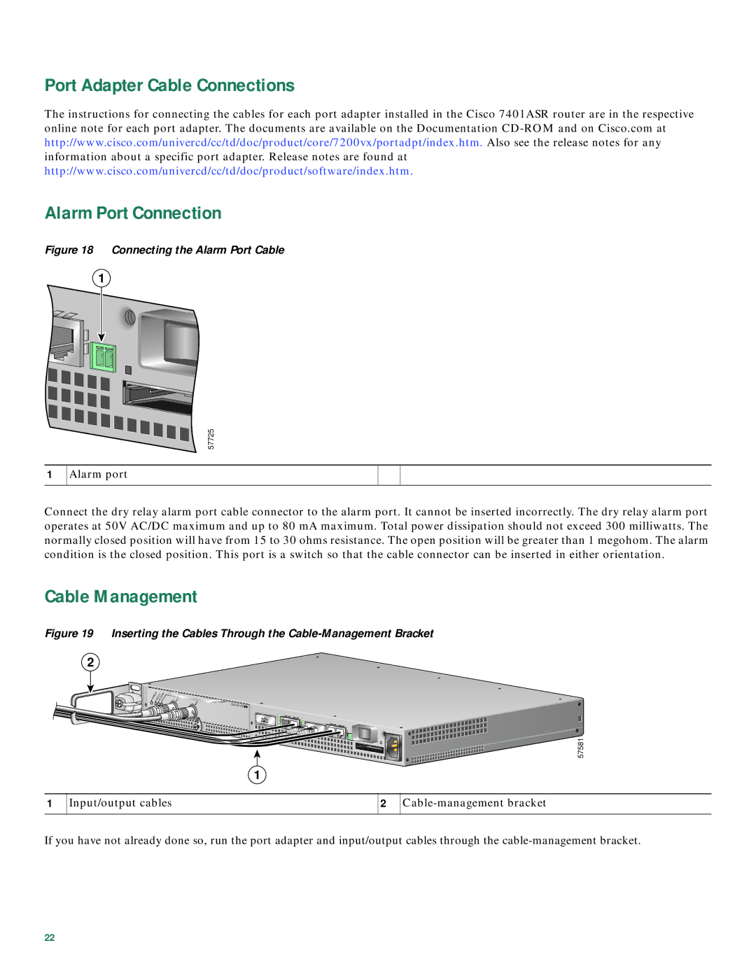 Cisco Systems 7401 quick start Port Adapter Cable Connections Alarm Port Connection, Cable Management 