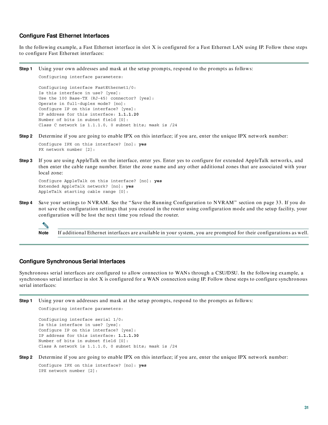 Cisco Systems 7401 quick start Configure Fast Ethernet Interfaces 