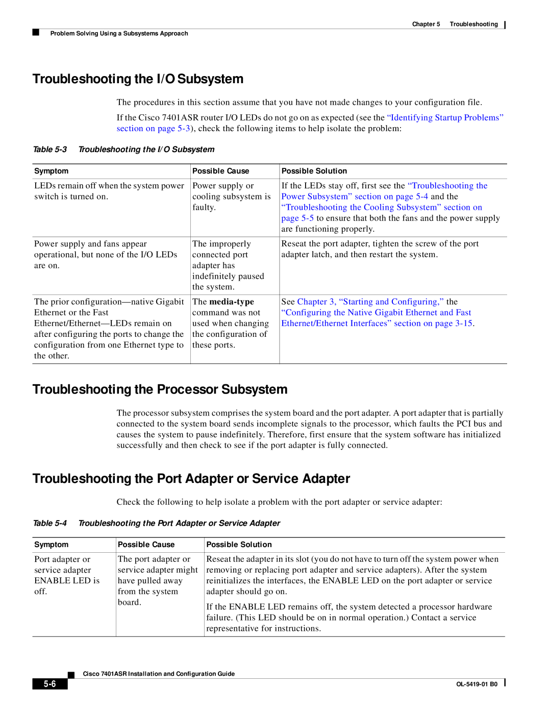 Cisco Systems 7401ASR manual Troubleshooting the I/O Subsystem, Troubleshooting the Processor Subsystem 