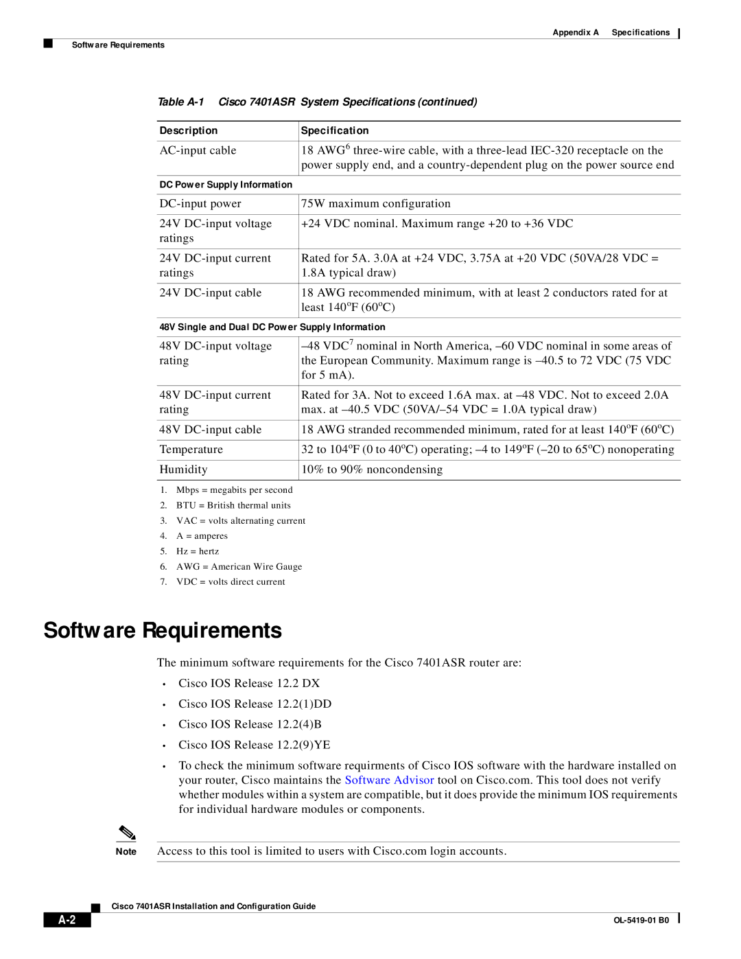 Cisco Systems 7401ASR manual Software Requirements 