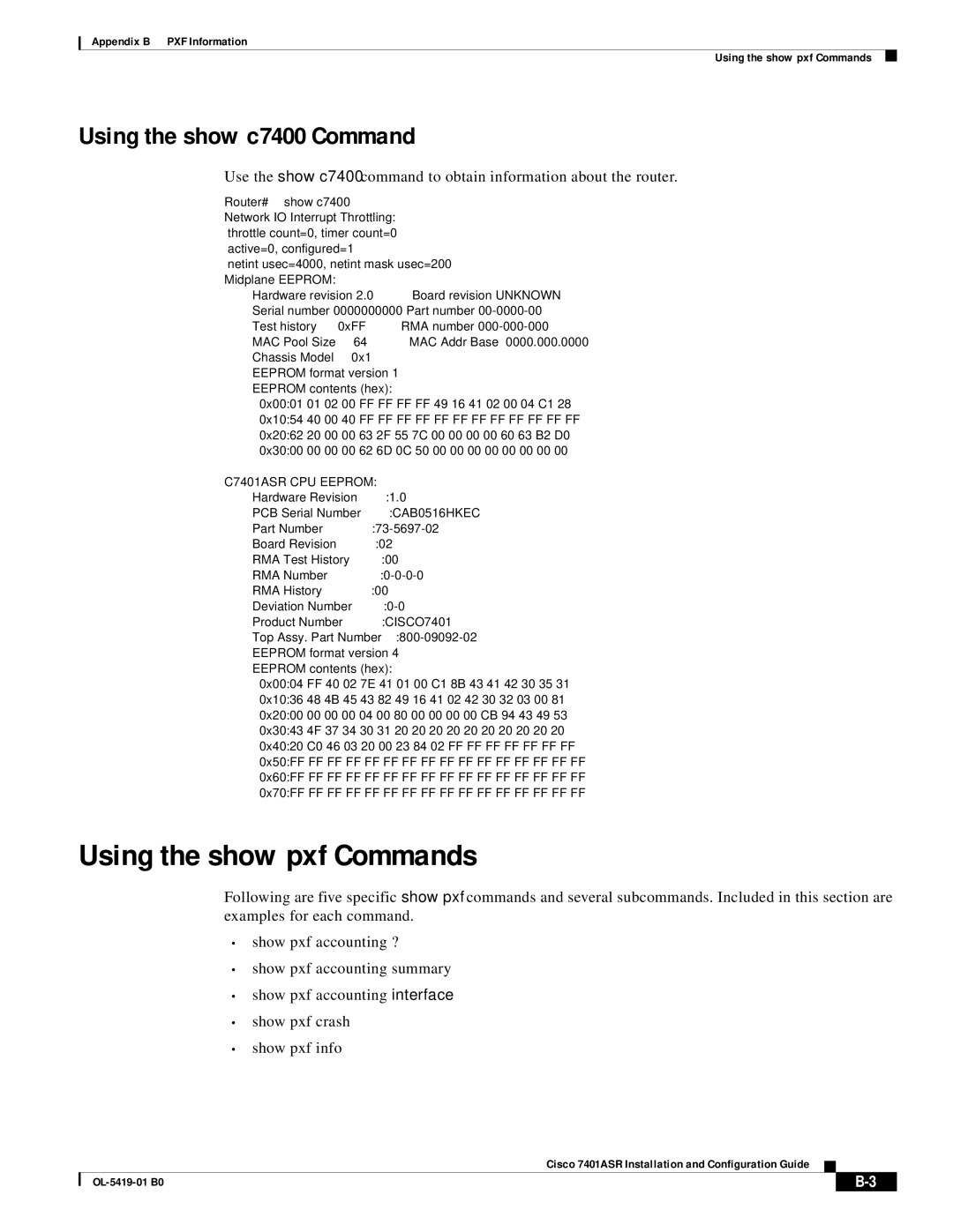 Cisco Systems 7401ASR manual Using the show pxf Commands, Using the show c7400 Command 