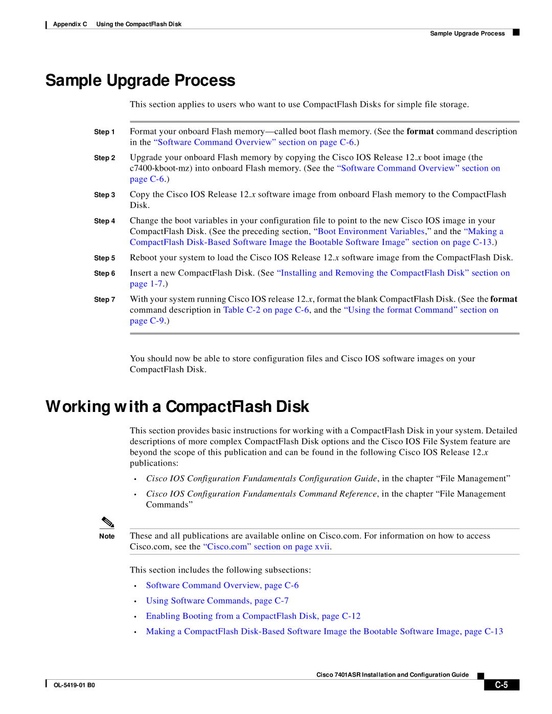 Cisco Systems 7401ASR manual Sample Upgrade Process, Working with a CompactFlash Disk 