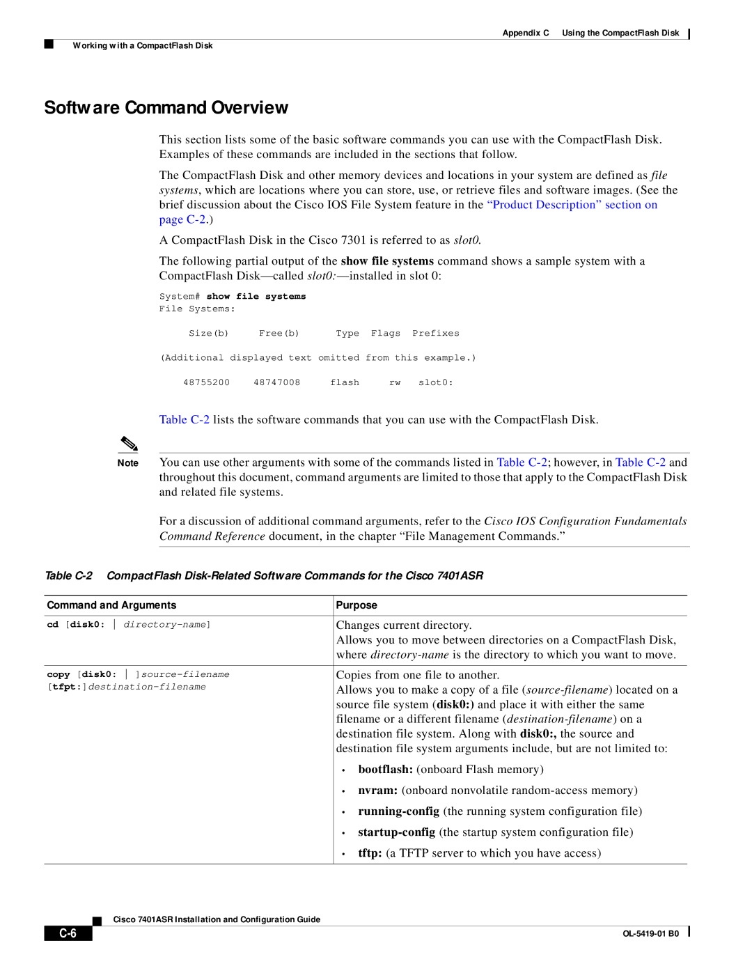 Cisco Systems 7401ASR manual Software Command Overview, Command and Arguments Purpose 