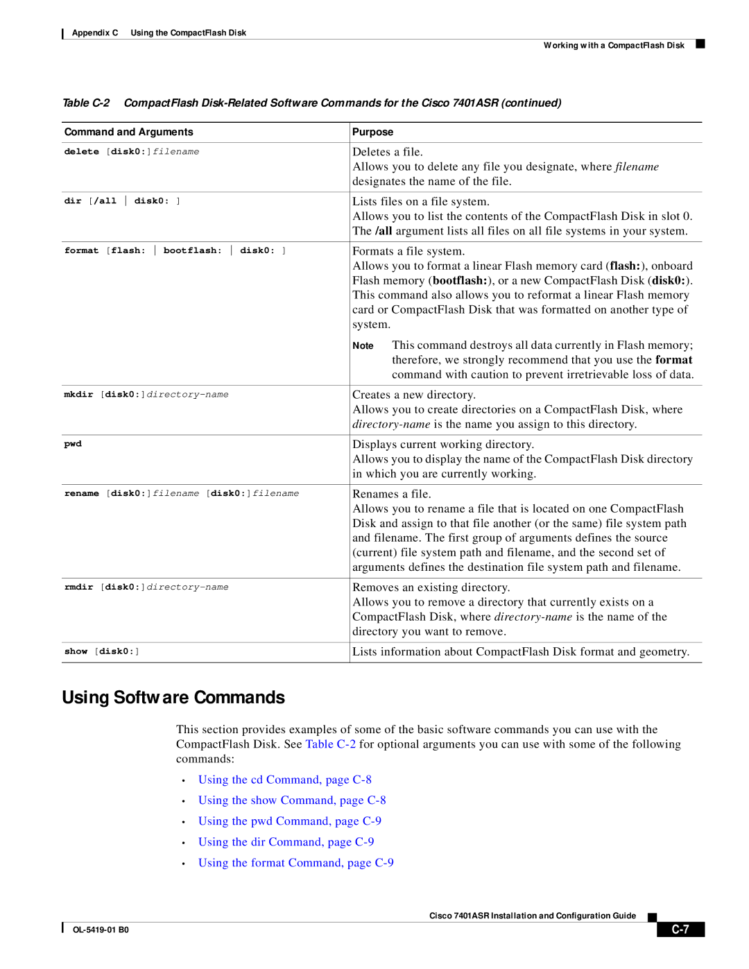 Cisco Systems 7401ASR manual Using Software Commands 