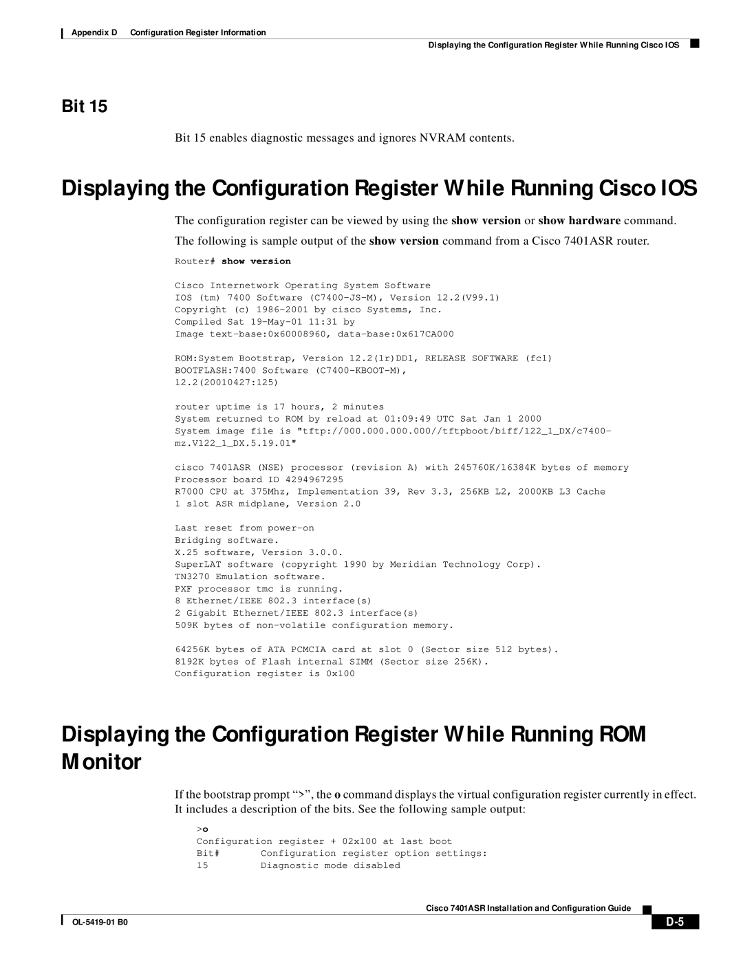 Cisco Systems 7401ASR manual Router# show version 