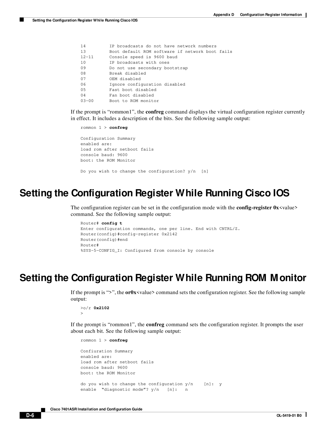 Cisco Systems 7401ASR manual Setting the Configuration Register While Running Cisco IOS 