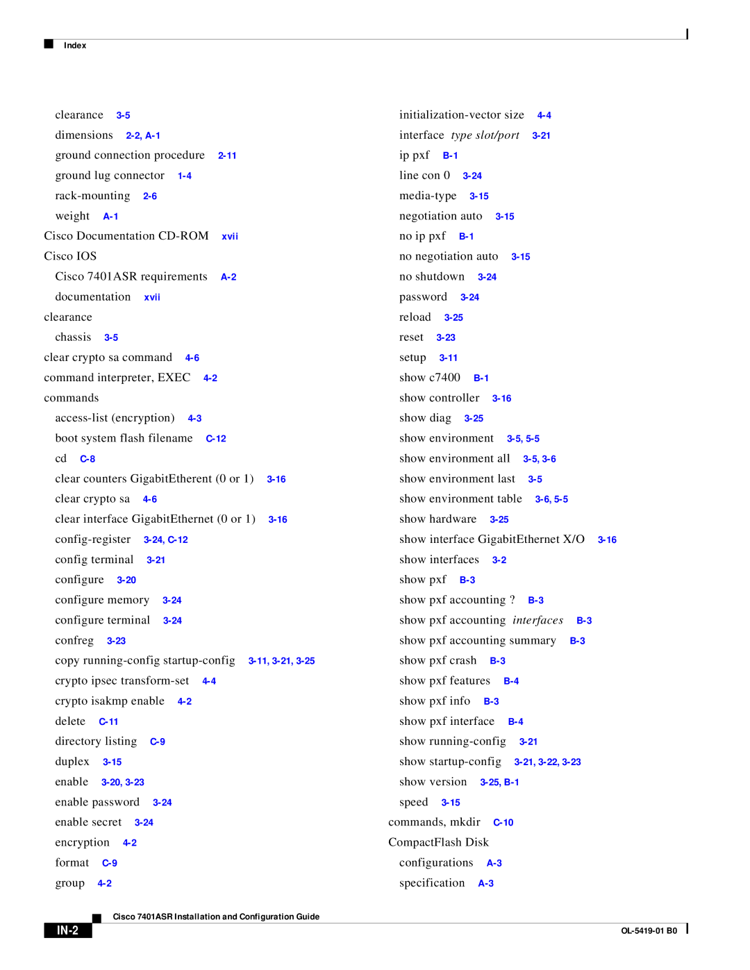 Cisco Systems manual Cisco IOS Cisco 7401ASR requirements Documentation, Initialization-vector size, Show version, IN-2 