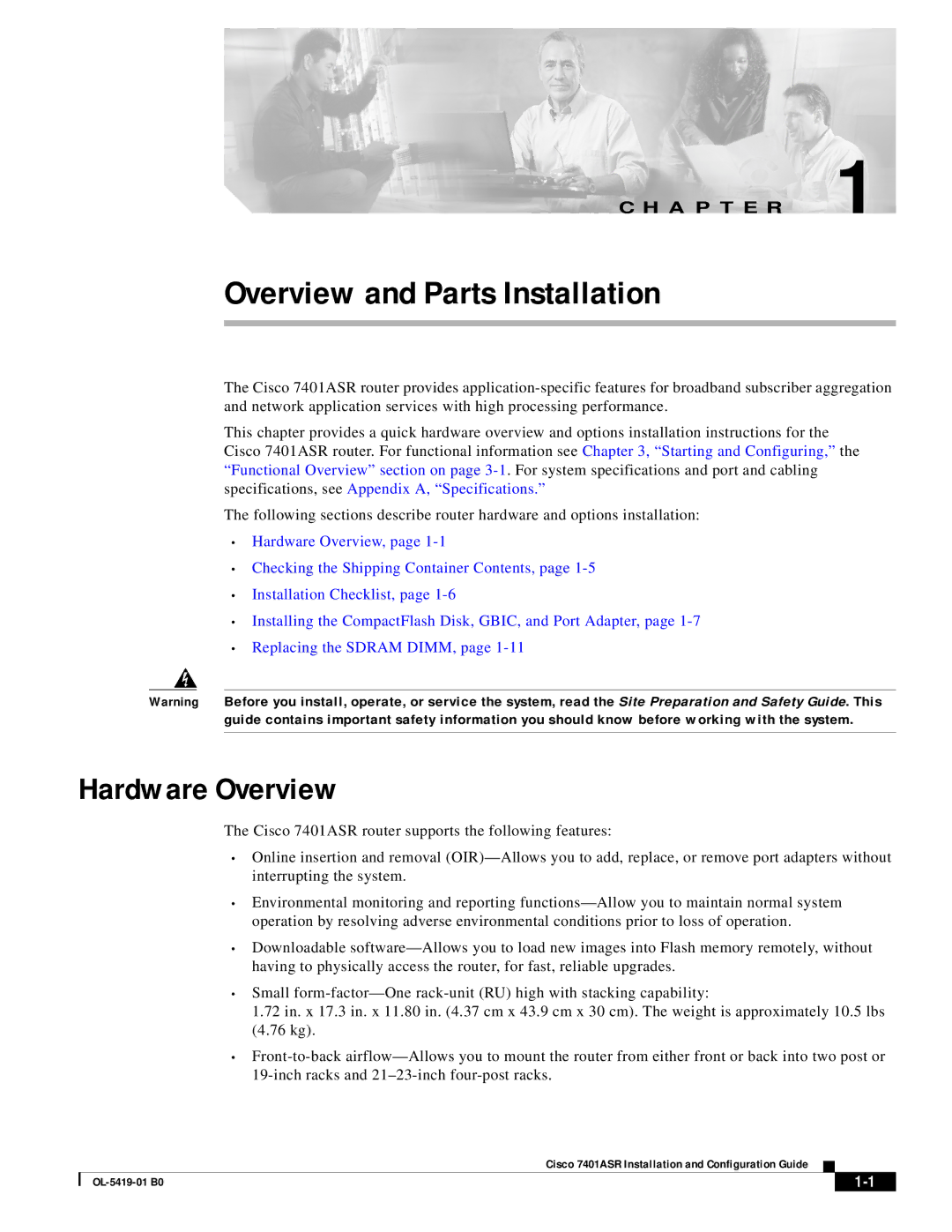 Cisco Systems 7401ASR manual Overview and Parts Installation, Hardware Overview 