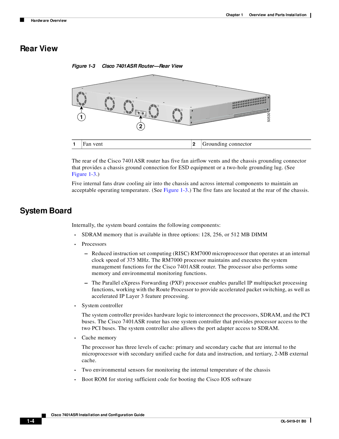 Cisco Systems 7401ASR manual Rear View, System Board 