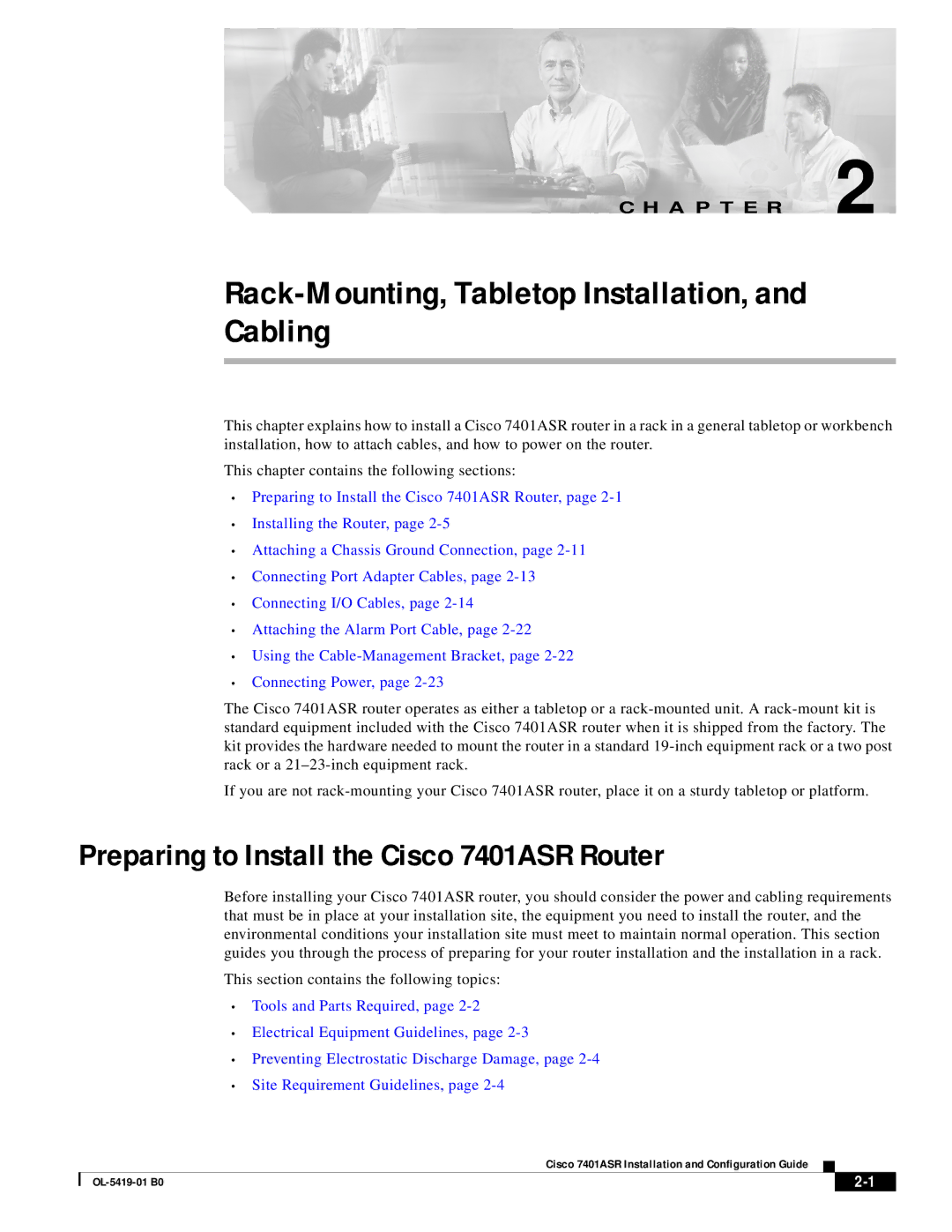 Cisco Systems manual Rack-Mounting, Tabletop Installation, Cabling, Preparing to Install the Cisco 7401ASR Router 