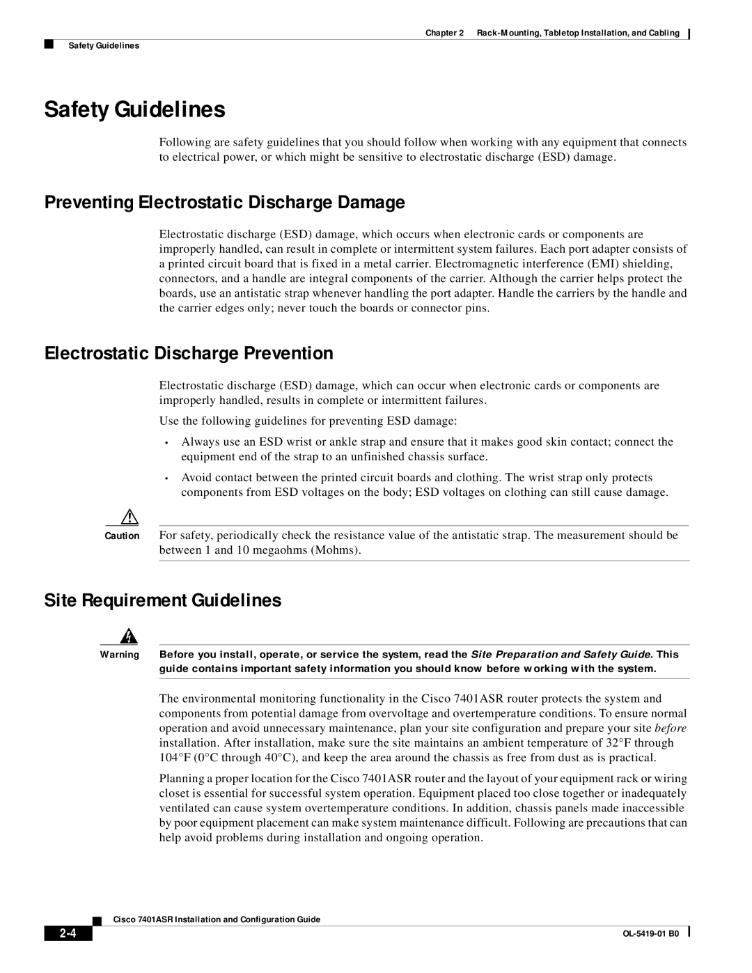 Cisco Systems 7401ASR Safety Guidelines, Preventing Electrostatic Discharge Damage, Electrostatic Discharge Prevention 