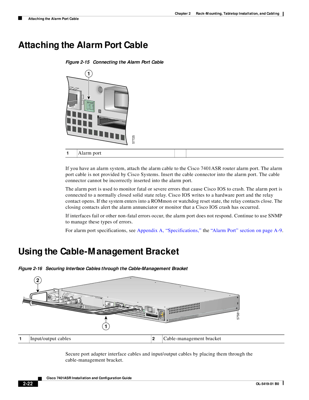 Cisco Systems 7401ASR manual Attaching the Alarm Port Cable, Using the Cable-Management Bracket 