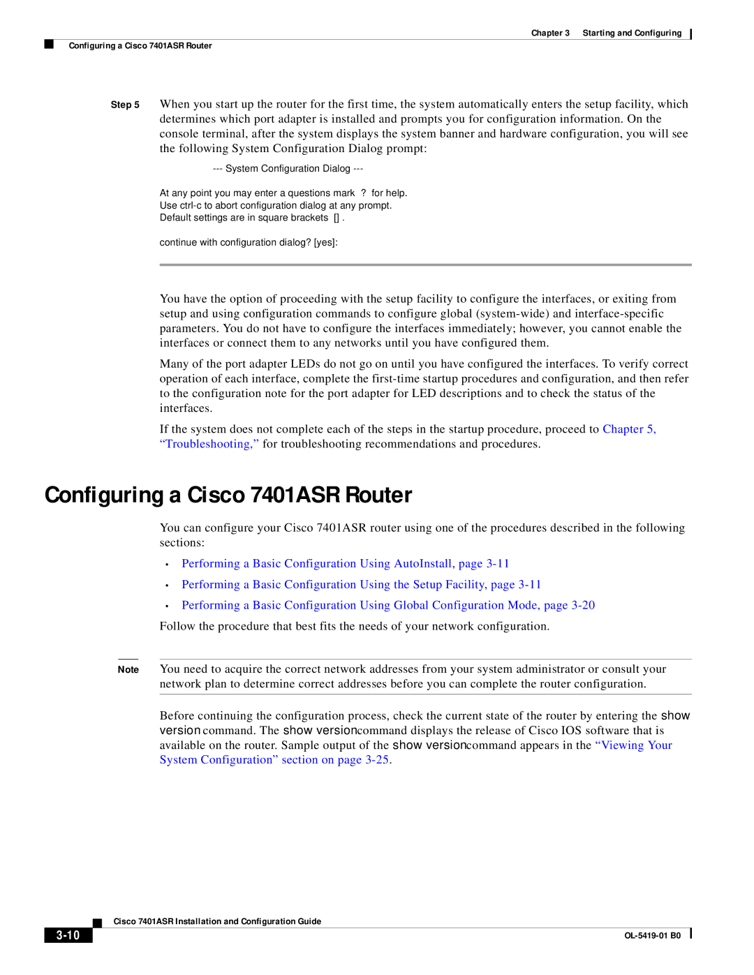 Cisco Systems manual Configuring a Cisco 7401ASR Router 