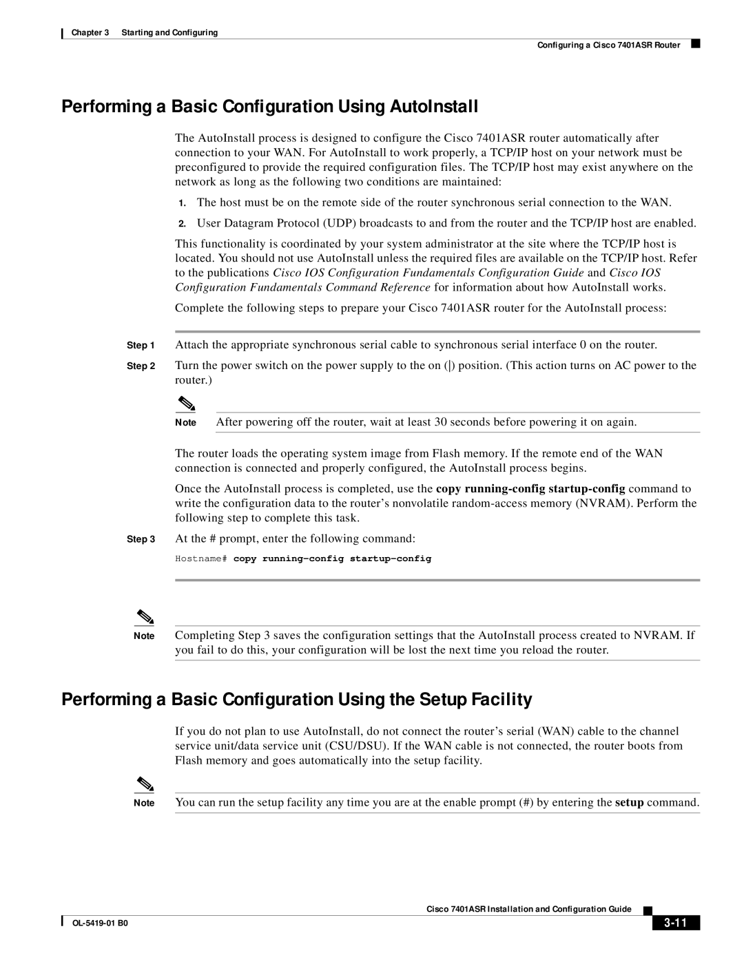 Cisco Systems 7401ASR Performing a Basic Configuration Using AutoInstall, Hostname# copy running-config startup-config 