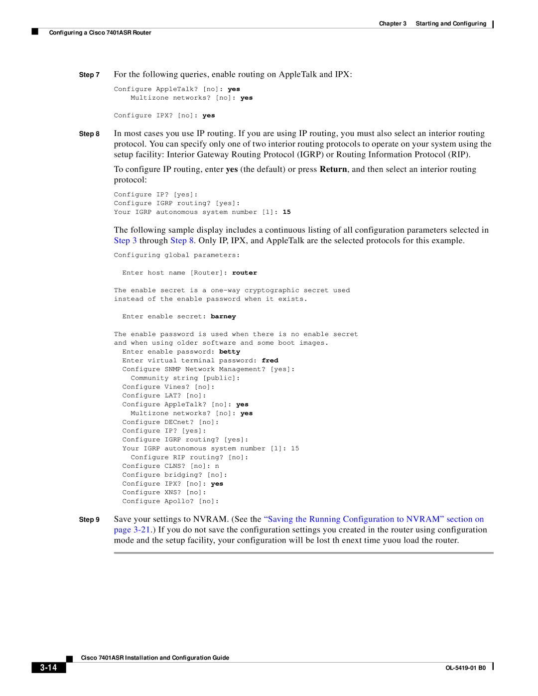 Cisco Systems 7401ASR manual Configure RIP routing? no 