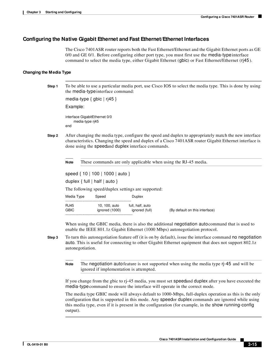 Cisco Systems 7401ASR manual Example, Following speed/duplex settings are supported 